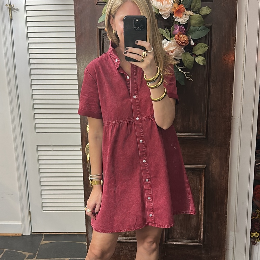 Maroon denim shirt dress - like new!